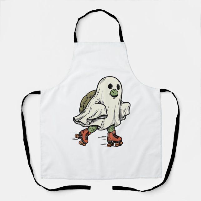 Ghost Turtle Roller Skating Vintage Halloween Desi Apron (Front)