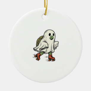 Ghost Turtle Roller Skating Vintage Halloween Desi Ceramic Ornament