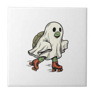 Ghost Turtle Roller Skating Vintage Halloween Desi Ceramic Tile