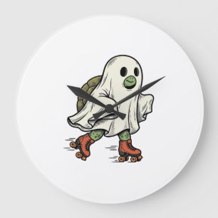 Ghost Turtle Roller Skating Vintage Halloween Desi Large Clock