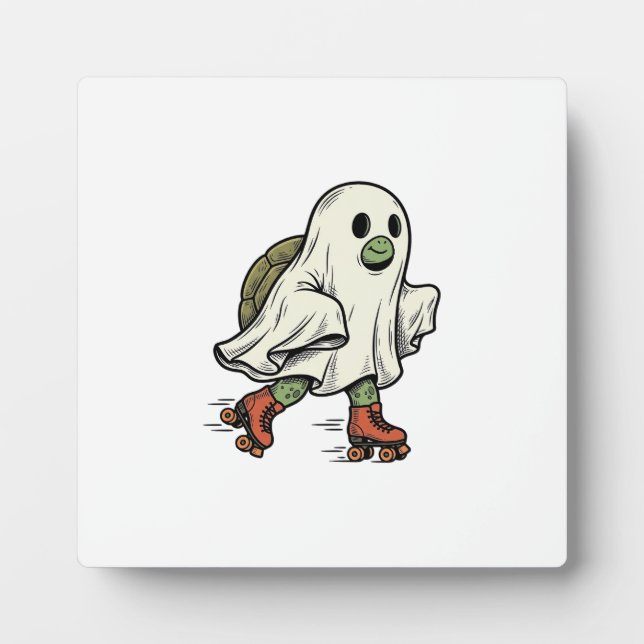 Ghost Turtle Roller Skating Vintage Halloween Desi Plaque (Front)