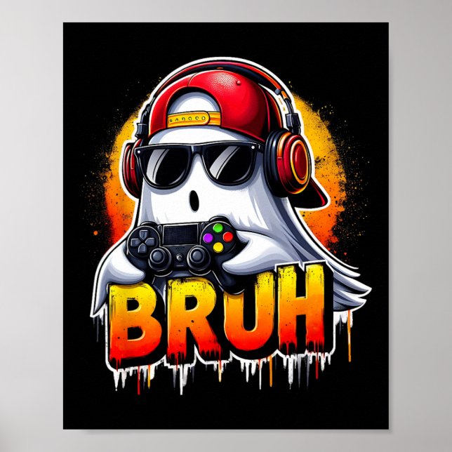 Ghost Video Game Bruh Halloween Gaming Controller  Poster (Front)
