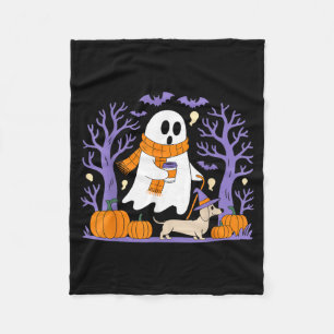 Ghost Walking Dachshund Funny Spooky Season Fleece Blanket