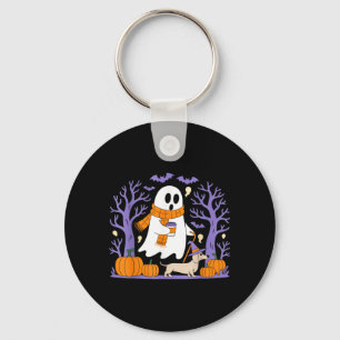 Ghost Walking Dachshund Funny Spooky Season Key Ring