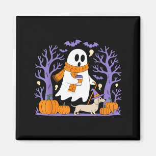Ghost Walking Dachshund Funny Spooky Season Magnet