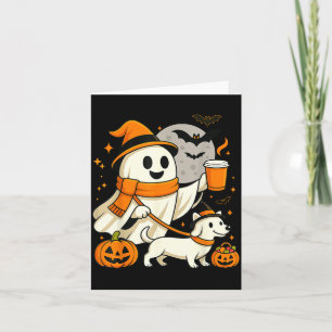 Ghost Walking Dachshund Spooky Season Halloween Card