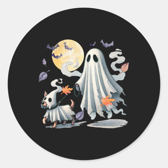 Ghost Walking Dog  Classic Round Sticker (Front)