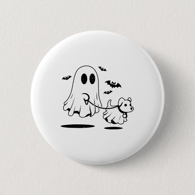 Ghost Walking Dog Dressed As Ghost Funny Halloween 6 Cm Round Badge (Front)
