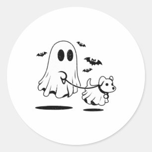 Ghost Walking Dog Dressed As Ghost Funny Halloween Classic Round Sticker