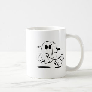 Ghost Walking Dog Dressed As Ghost Funny Halloween Coffee Mug