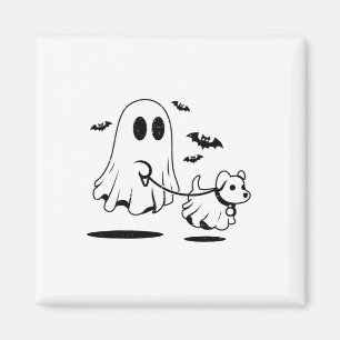 Ghost Walking Dog Dressed As Ghost Funny Halloween Magnet