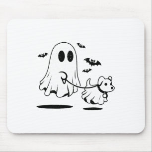 Ghost Walking Dog Dressed As Ghost Funny Halloween Mouse Pad