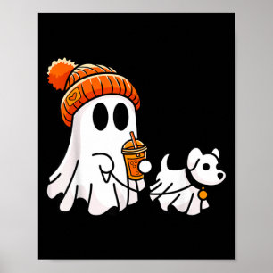 Ghost Walking Dog Funny Halloween Costume Poster