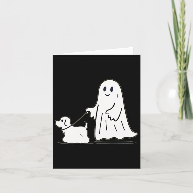 Ghost Walking Dog Ghostie Funny Halloween Dog Love Card (Front)