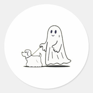 Ghost Walking Dog Ghostie Funny Halloween Dog Love Classic Round Sticker