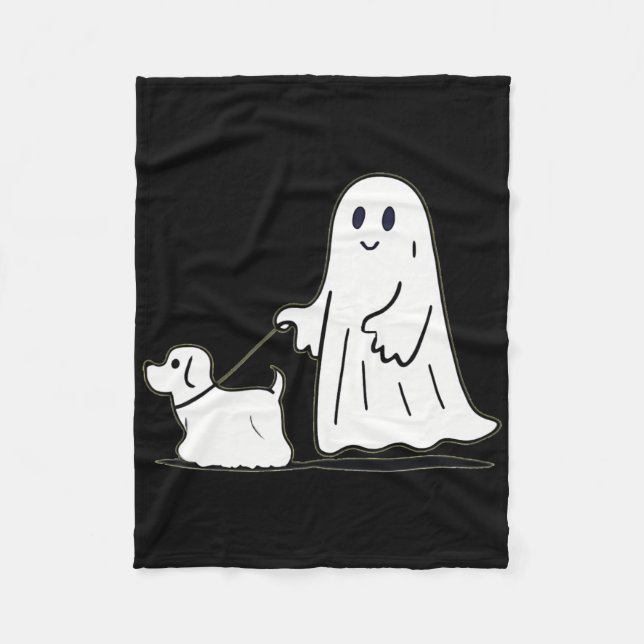 Ghost Walking Dog Ghostie Funny Halloween Dog Love Fleece Blanket (Front)