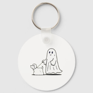 Ghost Walking Dog Ghostie Funny Halloween Dog Love Key Ring
