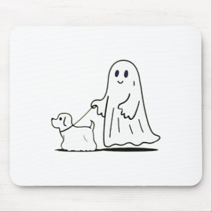 Ghost Walking Dog Ghostie Funny Halloween Dog Love Mouse Pad