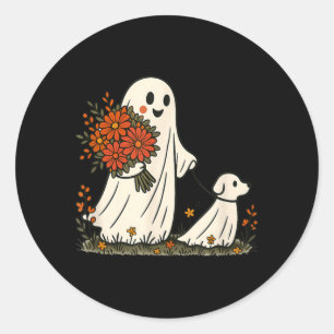 Ghost Walking Dog Spooky Funny Halloween Dog Lover Classic Round Sticker