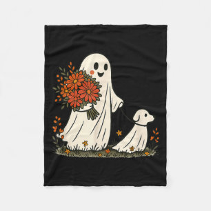 Ghost Walking Dog Spooky Funny Halloween Dog Lover Fleece Blanket