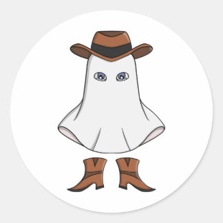 Ghost Wearing Cowboy Hat and Boots Classic Round Sticker