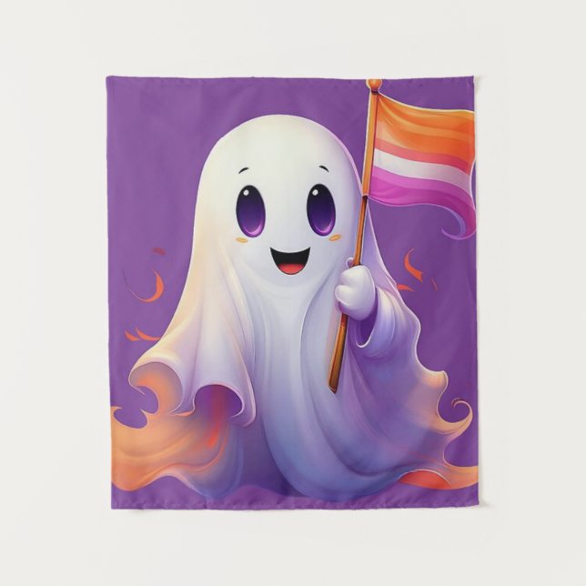 Ghost whit lesbian flag tapestry (Front)