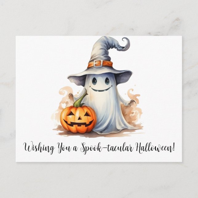 Ghost Wishing You a Spook-tacular Halloween Holiday Postcard (Front)