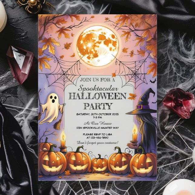 Ghost, Witch & Pumpkin Spooktacular Halloween Invitation (Creator Uploaded)