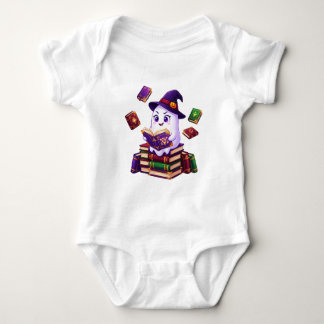 Ghost Witch Reading Spellbooks Halloween Baby Bodysuit