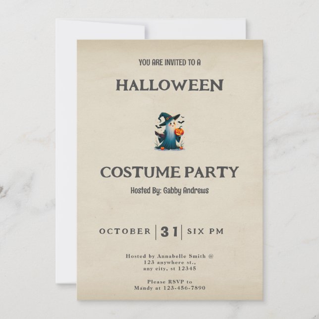 Ghost Witches Hat Book Tome Vintage Halloween Invitation (Front)