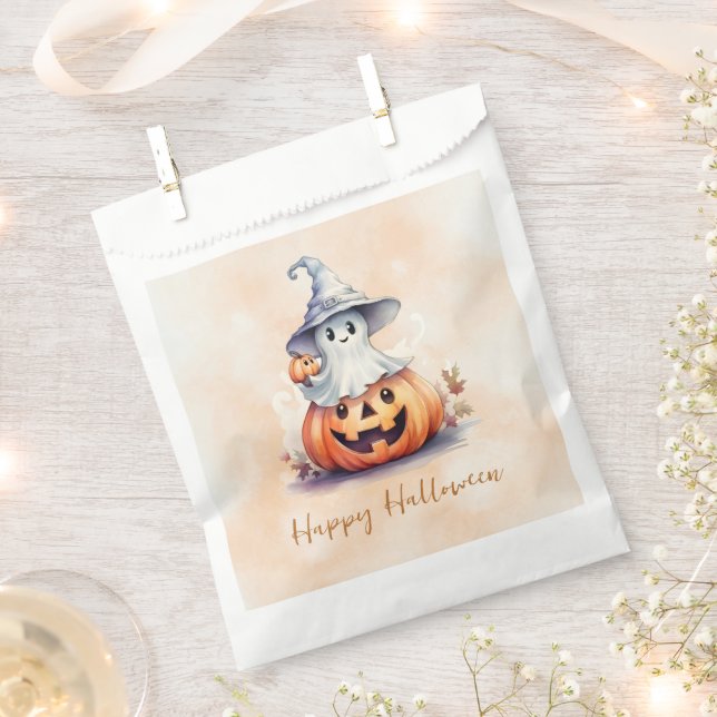 Ghost Witches Hat Jack-O' Lantern Happy Halloween Favour Bag (Clipped)