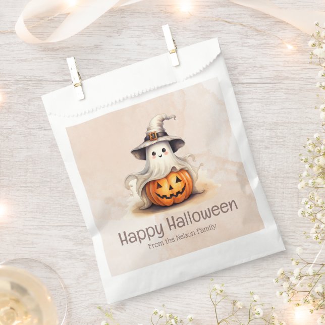 Ghost Witches Hat Jack-O' Lantern Happy Halloween Favour Bag (Clipped)