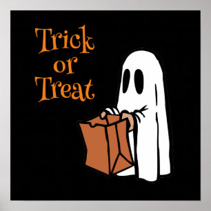 Ghost with Bag Trick or Treat Poster