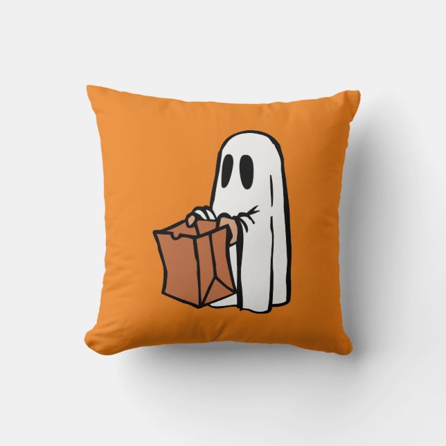 Ghost with Bag Trick or Treating Cushion (Front)