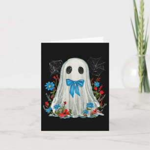 Ghost With Blue Bow Coquette And Flowers Halloween Card