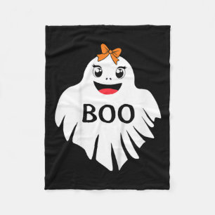 Ghost With Bow Boo Girls Halloween T Shirt Fleece Blanket
