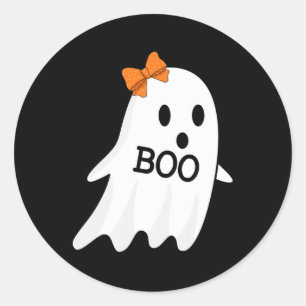 Ghost With Bow Boo Halloween Costume For Girls Kid Classic Round Sticker