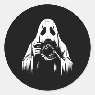 Ghost With Camera - Creepy Photography Halloween L Classic Round Sticker