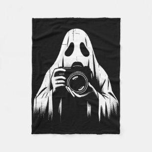 Ghost With Camera - Creepy Photography Halloween L Fleece Blanket