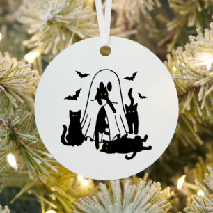 Ghost with Cats Halloween Tree Ornament