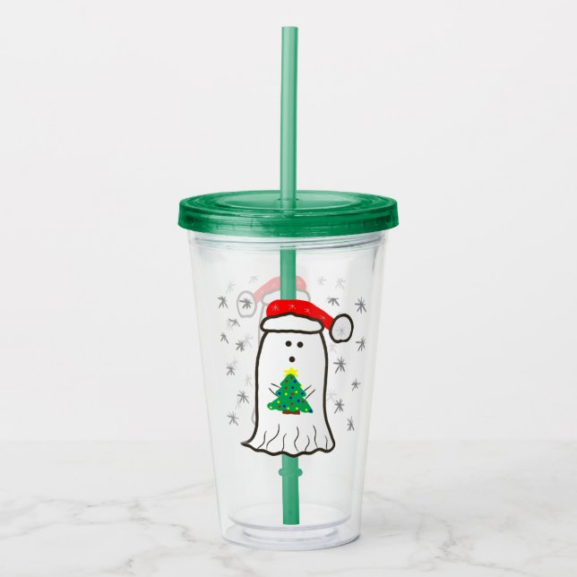 Ghost with Christmas Tree Acrylic Tumbler (Front)