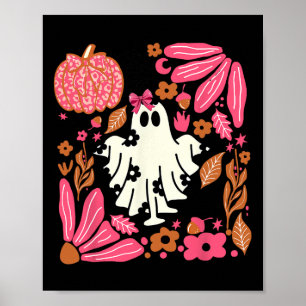 Ghost With Flowers Halloween Floral Ghost Hand Dra Poster