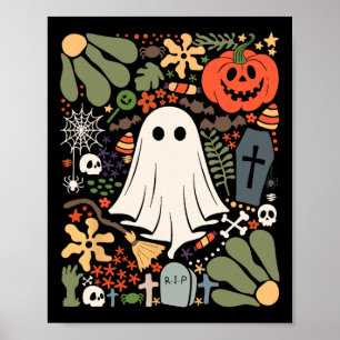 Ghost With Flowers Halloween Floral Pumpkin Ghost Poster