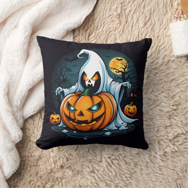 Ghost with glowing pumpkins on Halloween Cushion (Blanket)
