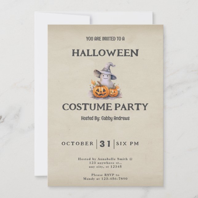 Ghost with Jack-O' Lanterns Vintage Halloween Invitation (Front)