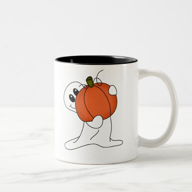 Ghost with Orange Pumpkin Two-Tone Coffee Mug (Right)