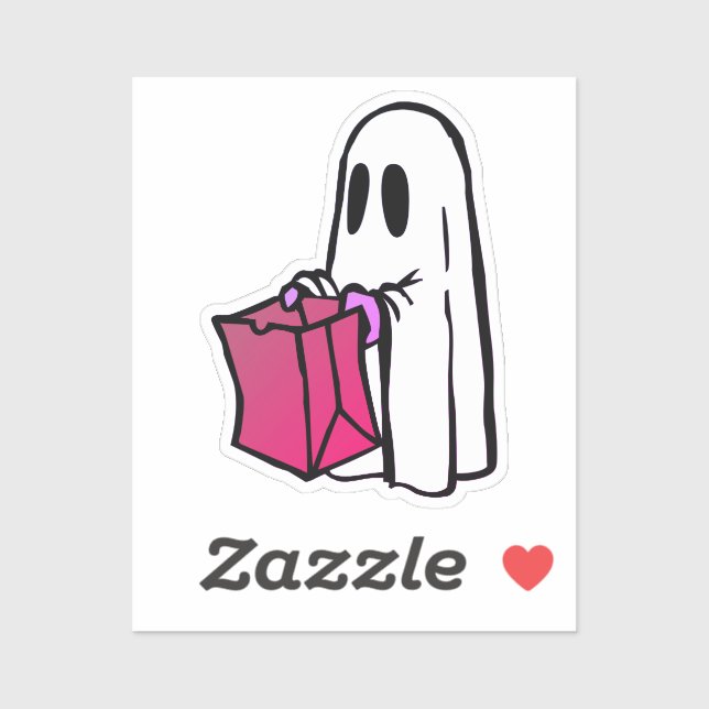 Ghost with Pink Bag Trick or Treating Halloween (Sheet)