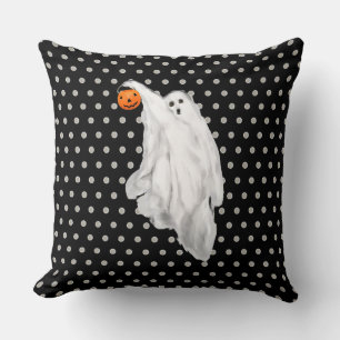 Ghost With Pumpkin Bucket Funny Art Cushion