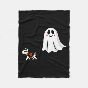 Ghost With Walking Dog Halloween Fleece Blanket