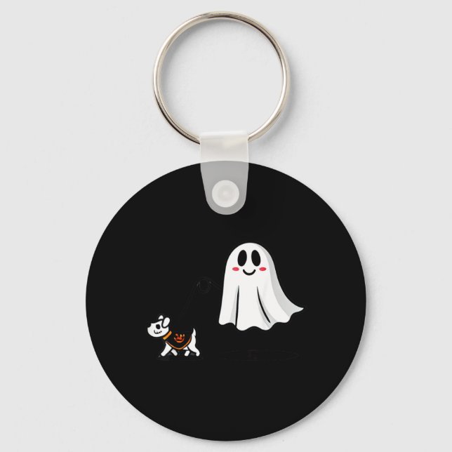 Ghost With Walking Dog Halloween Key Ring (Front)